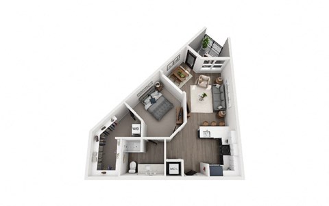 A floor plan of a house with a kitchen, living room, and two bedrooms.